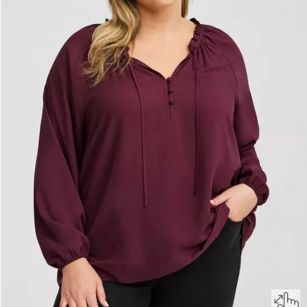 Torrid Challis Tie Front Wine Blouse Nwt